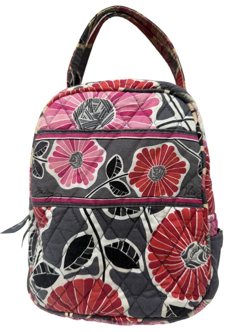 Vera Bradley Quilted Lunch Bag Tote Pink Red Gray Floral Double Handle